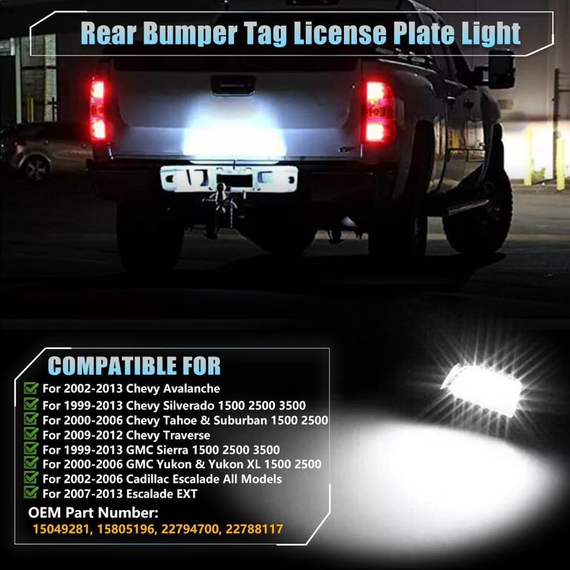 VANKUB LED License Plate Light for Chevy Silverado 1500 2500 3500 Suburban Tahoe GMC Sierra Yukon XL Cadi-llac Escalade Pickup Truck, Chevy Silverado Led Rear Tag Lamp, 6000K Xenon White Lights, 2 PCS - Image 3